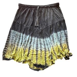 Gypsy Rose Tie Dye Mini Skirt Boho Festival Asymmetrical Blue Green M/L